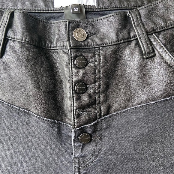 Current Elliott The Fused High Waist Stiletto Jeans Faux-Leather Trim - Picture 8 of 15